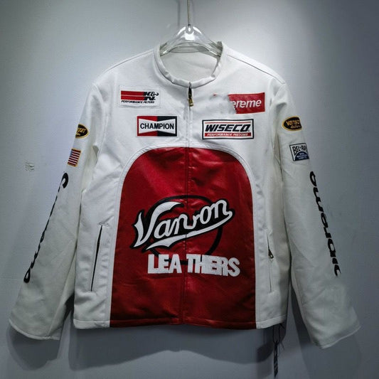 Vanson white&red- Formula 1 Leather Jacket